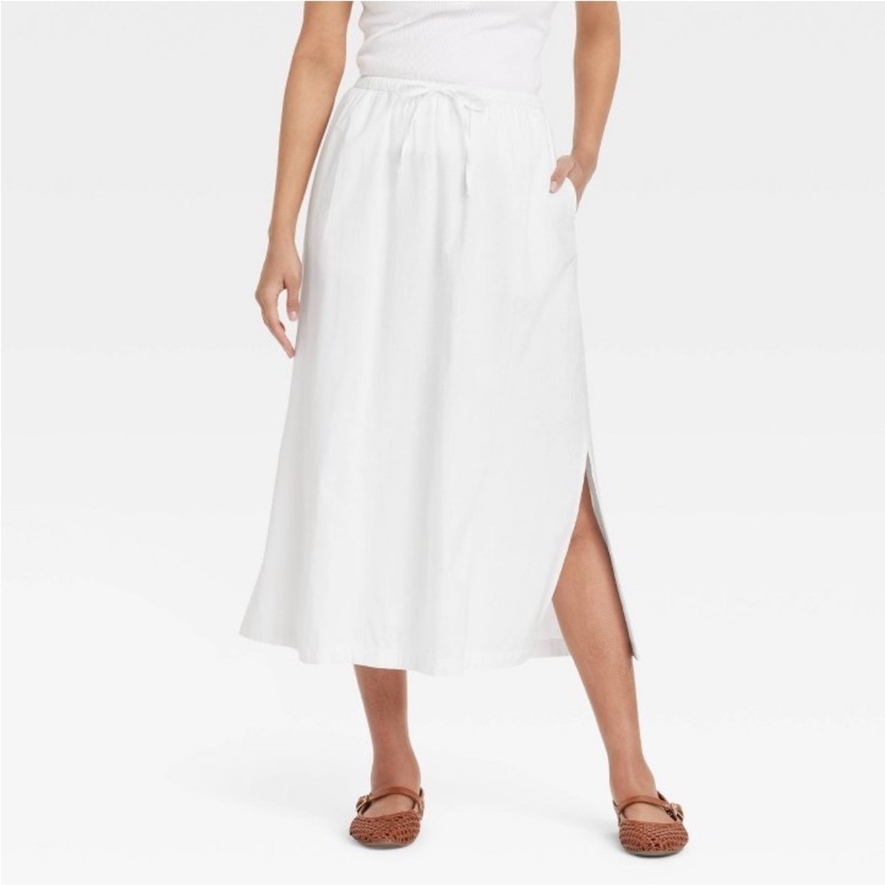 Women's Tie-Front Midi A-Line Skirt - Universal Thread™ White Elastic Waist M